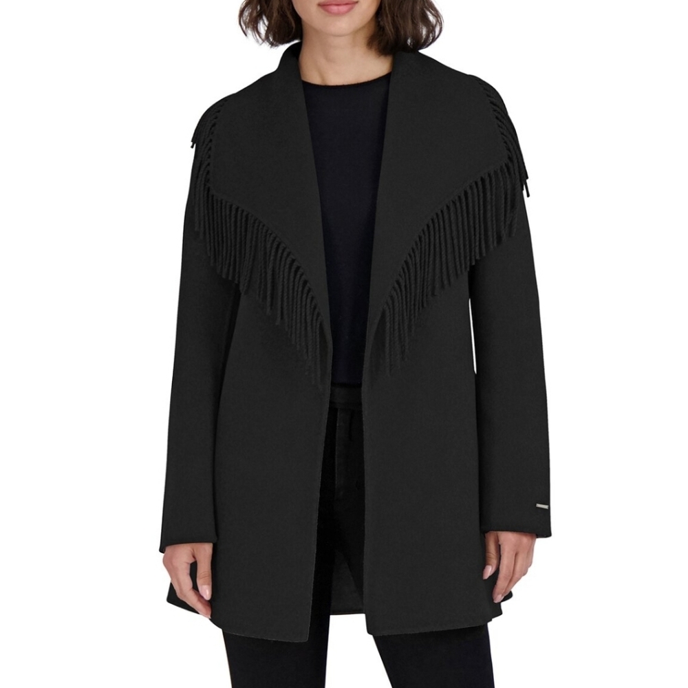 NWT TAHARI | $350 Fringed Front Tie Coat - Picture 4 of 6